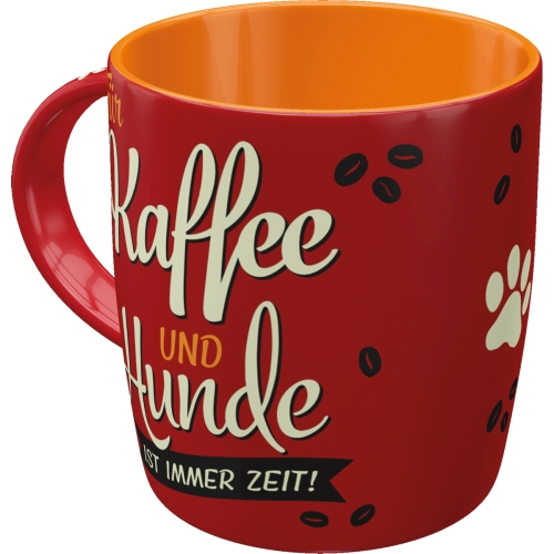 Tasse Keramik  rot Kaffee und Hunde